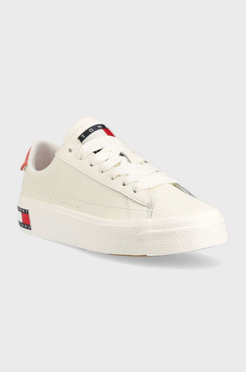 Tommy Jeans Usnjene superge TJW LEATHER VULC. FLATFORM bež barva EN0EN02203 - Pepit.si