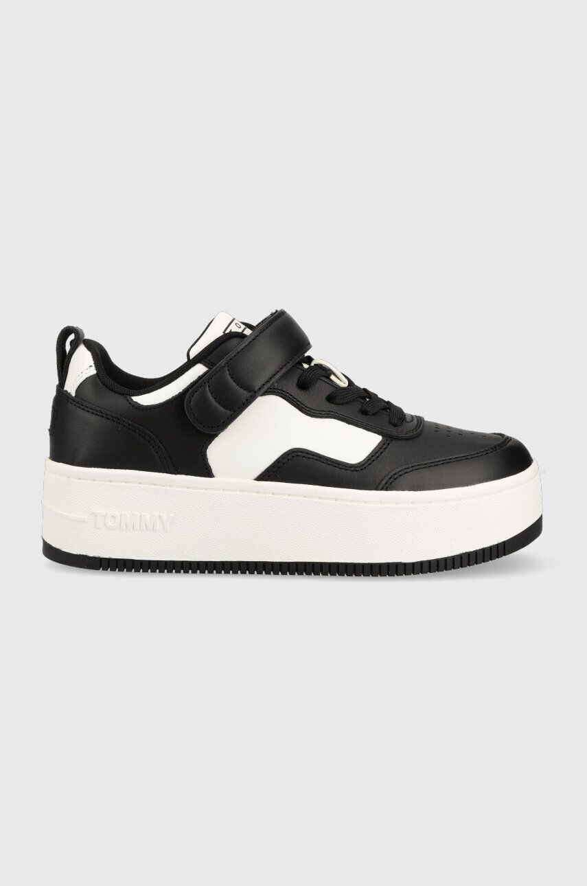 Tommy Jeans Usnjene superge TJW VELCRO FLATFORM črna barva EN0EN02210 - Pepit.si