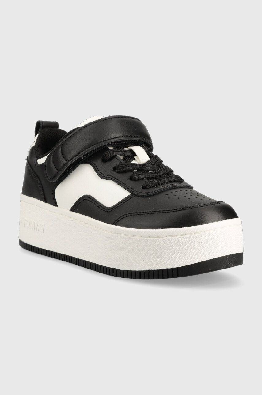 Tommy Jeans Usnjene superge TJW VELCRO FLATFORM črna barva EN0EN02210 - Pepit.si