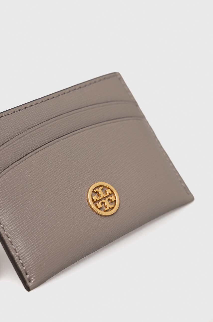 Tory Burch Usnjen etui za kartice ženski siva barva - Pepit.si