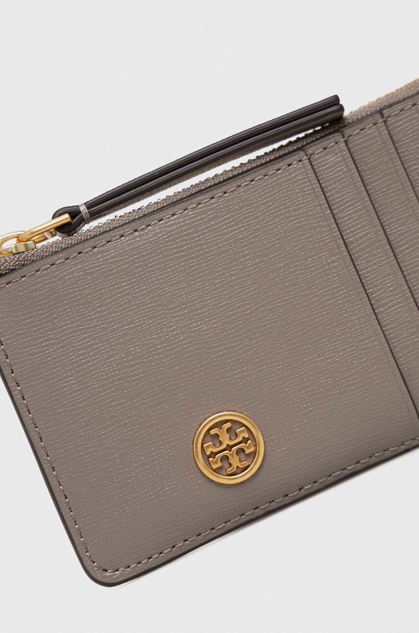 Tory Burch Usnjena denarnica ženski siva barva - Pepit.si