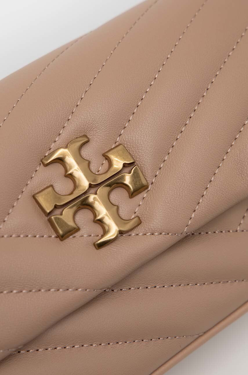 Tory Burch Usnjena torba bež barva - Pepit.si