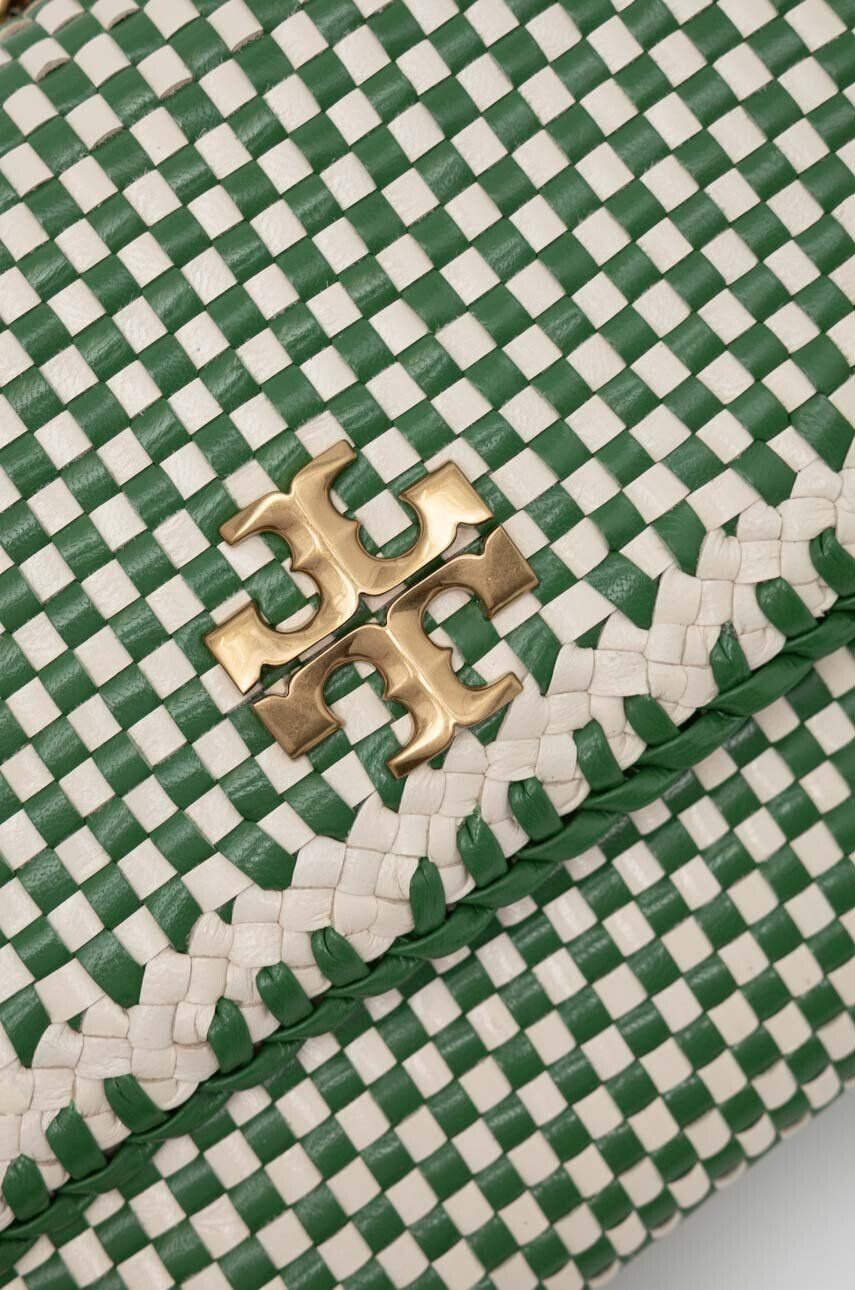 Tory Burch Usnjena torbica zelena barva - Pepit.si