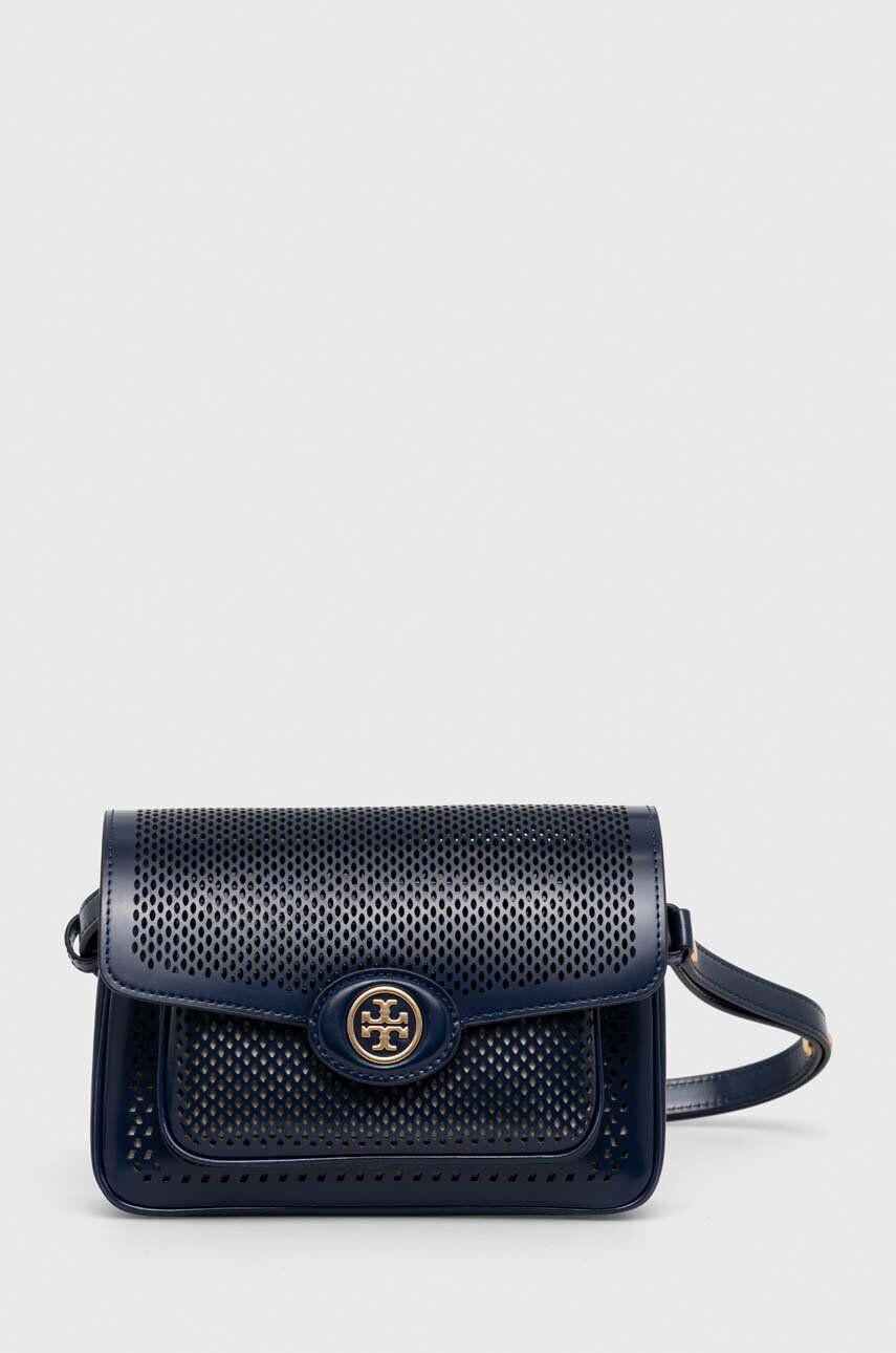 Tory Burch Usnjena torbica mornarsko modra barva - Pepit.si