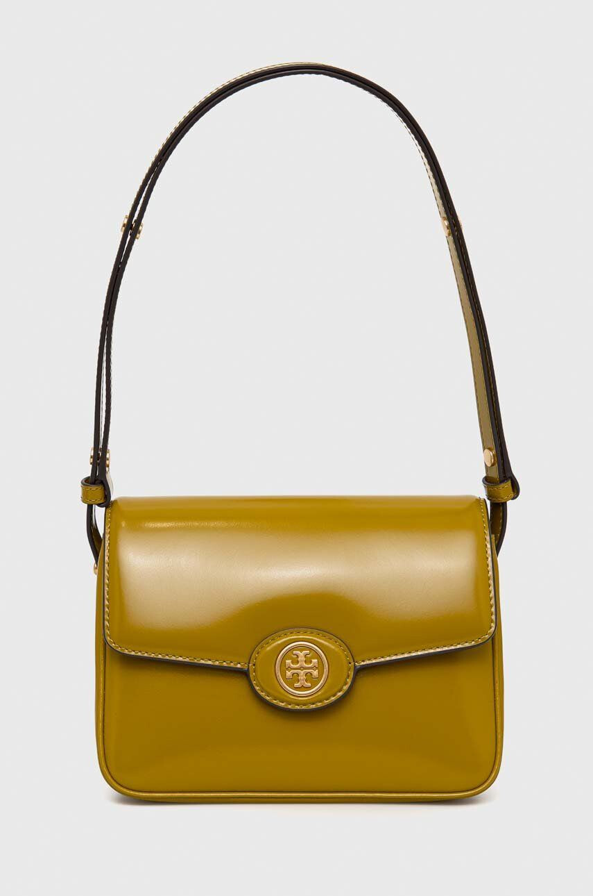 Tory Burch Usnjena torbica zelena barva - Pepit.si