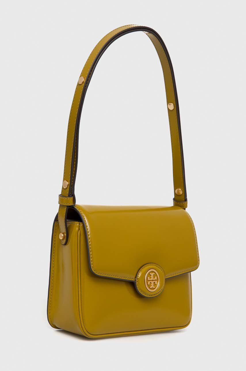 Tory Burch Usnjena torbica zelena barva - Pepit.si