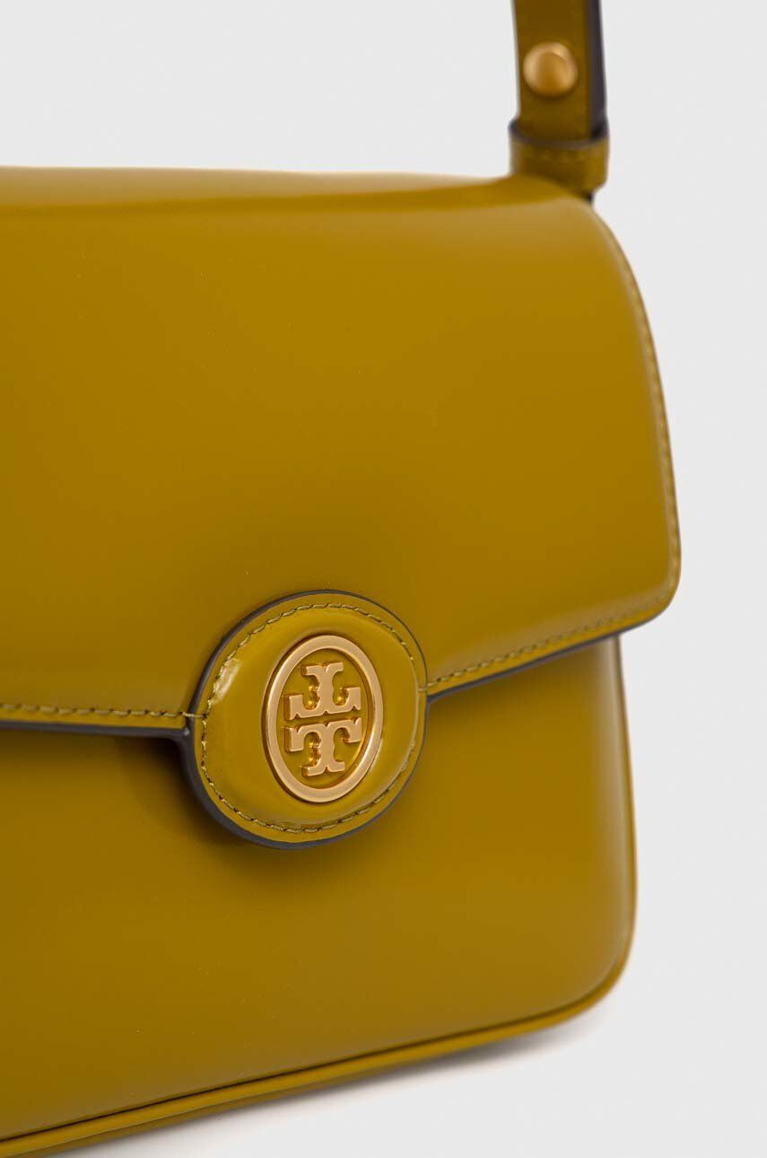 Tory Burch Usnjena torbica zelena barva - Pepit.si