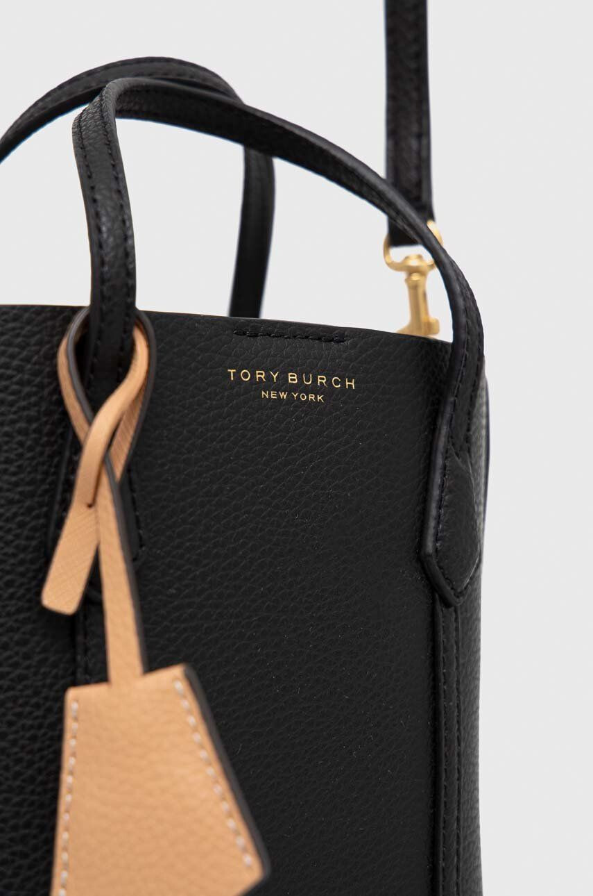 Tory Burch Usnjena torbica črna barva - Pepit.si