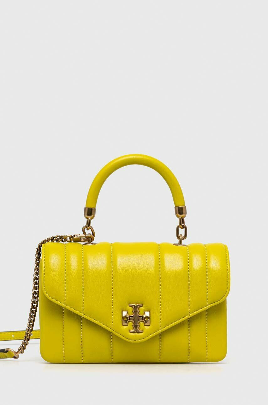 Tory Burch Usnjena torbica zelena barva - Pepit.si