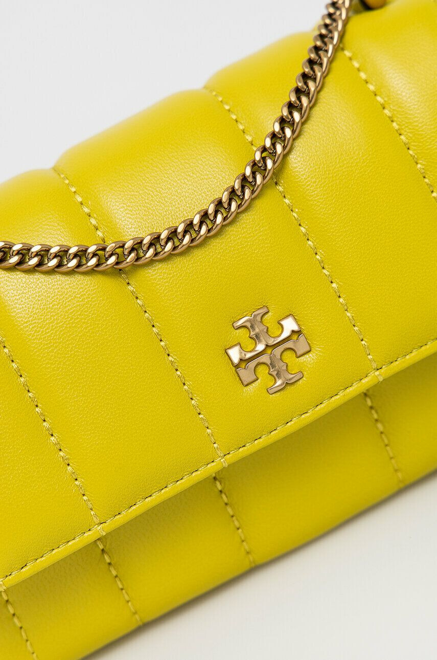 Tory Burch Usnjena torbica zelena barva - Pepit.si