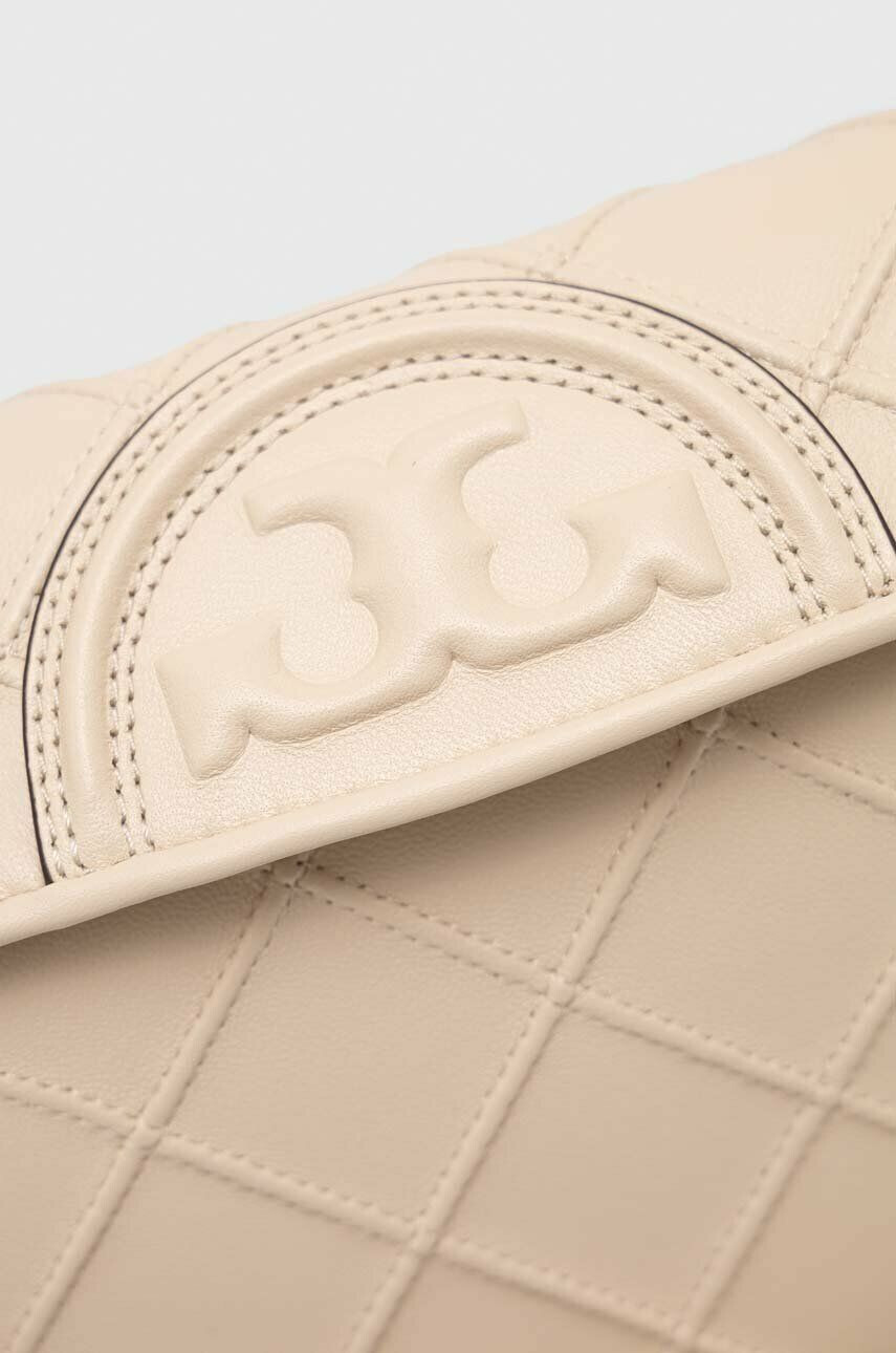 Tory Burch Usnjena torbica bež barva - Pepit.si