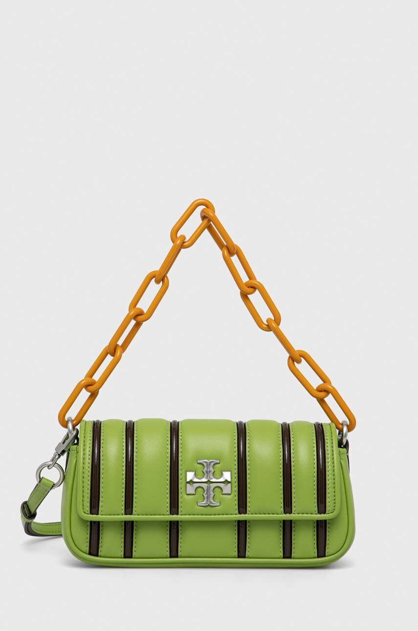 Tory Burch Usnjena torbica zelena barva - Pepit.si