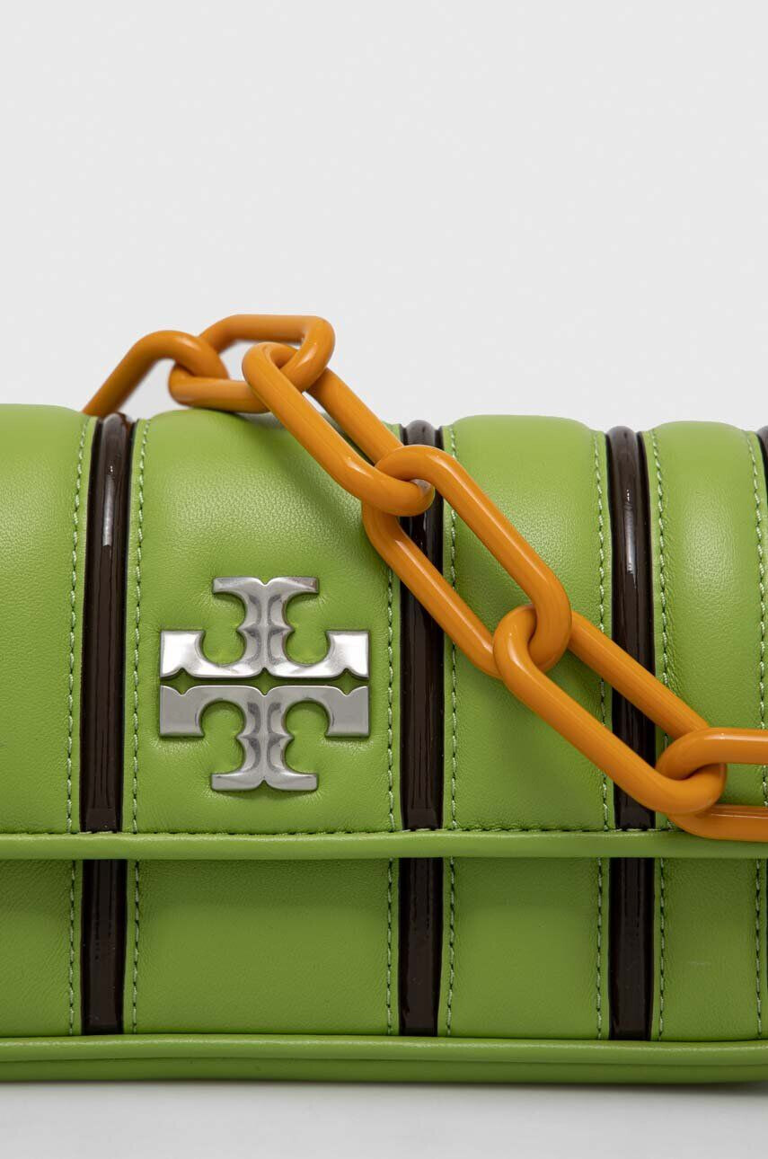 Tory Burch Usnjena torbica zelena barva - Pepit.si