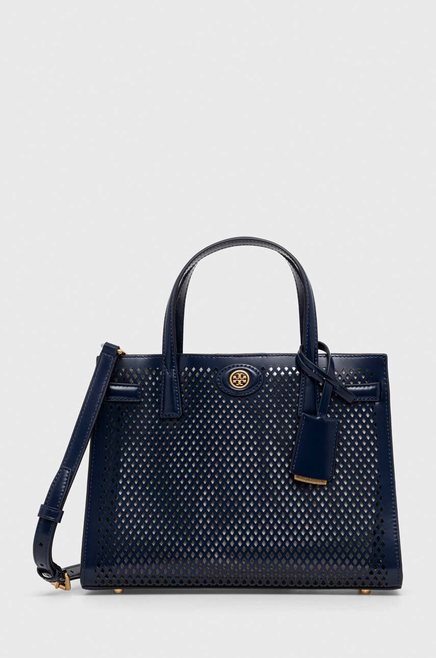 Tory Burch Usnjena torbica mornarsko modra barva - Pepit.si