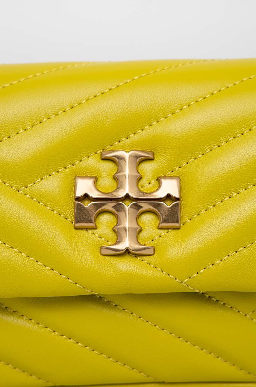 Tory Burch Usnjena torbica zelena barva - Pepit.si