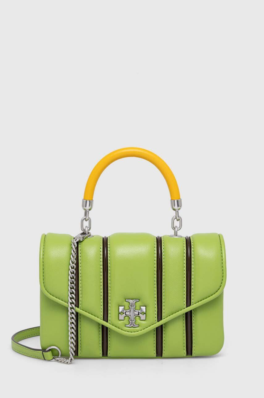 Tory Burch Usnjena torbica zelena barva - Pepit.si