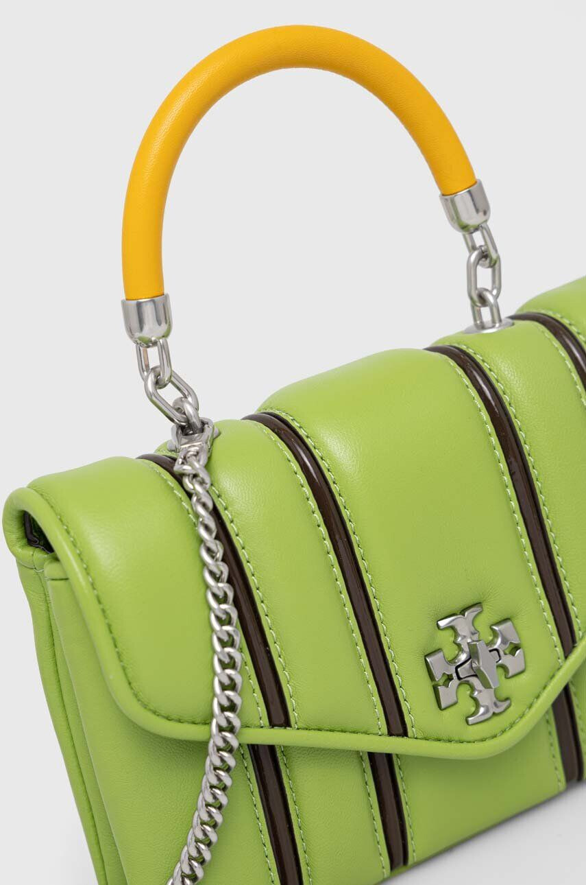 Tory Burch Usnjena torbica zelena barva - Pepit.si