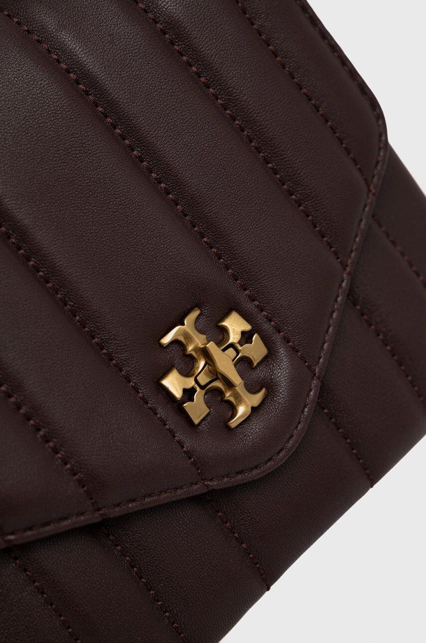 Tory Burch Usnjena torbica Kira rjava barva - Pepit.si