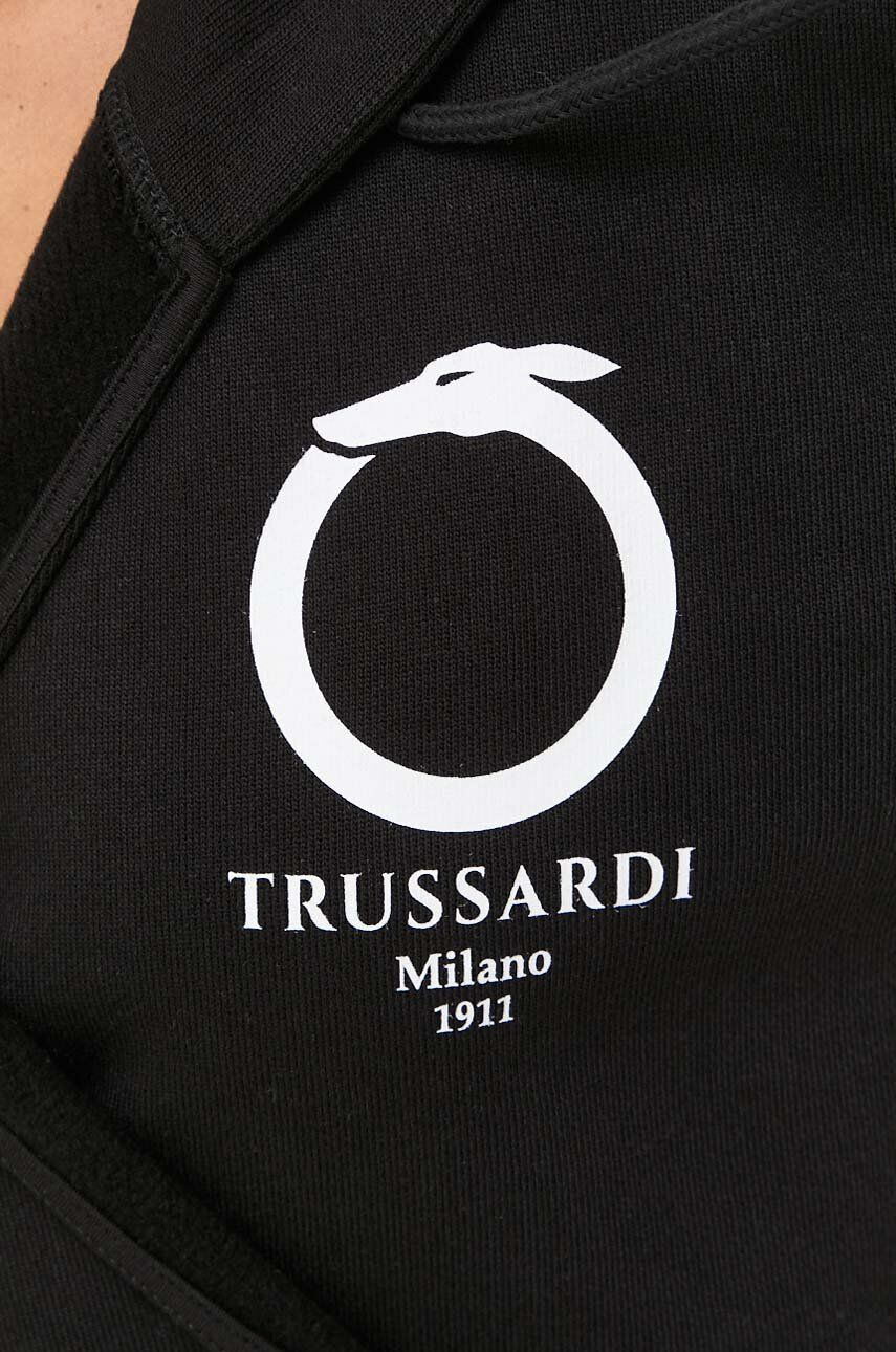 Trussardi Bombažen pulover ženska črna barva s kapuco - Pepit.si