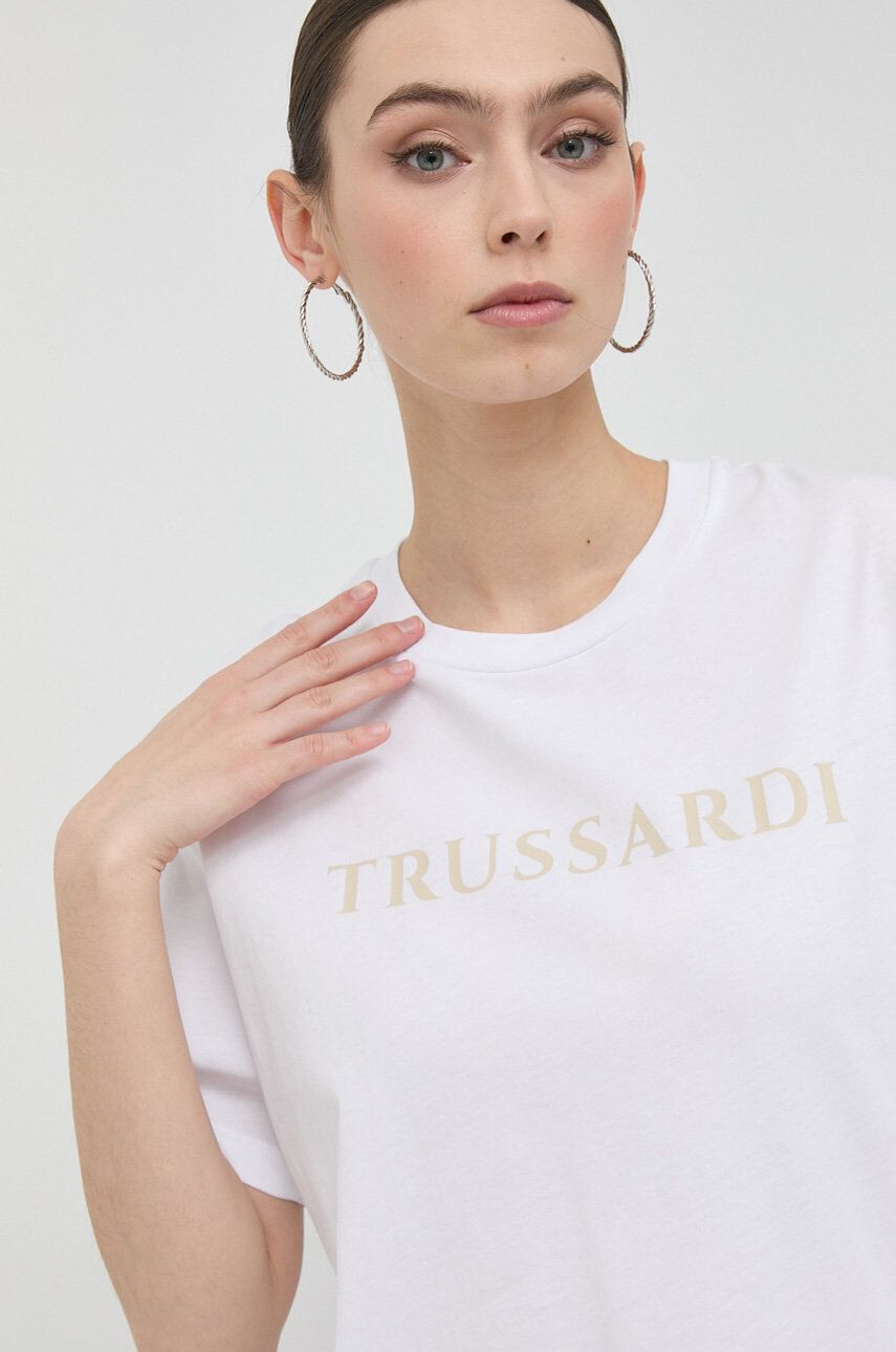 Trussardi Bombažna kratka majica črna barva - Pepit.si