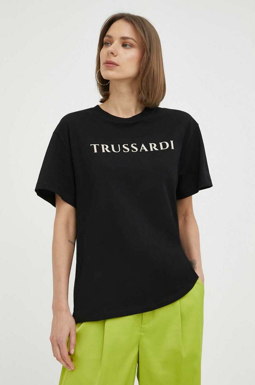 Trussardi Bombažna kratka majica roza barva - Pepit.si