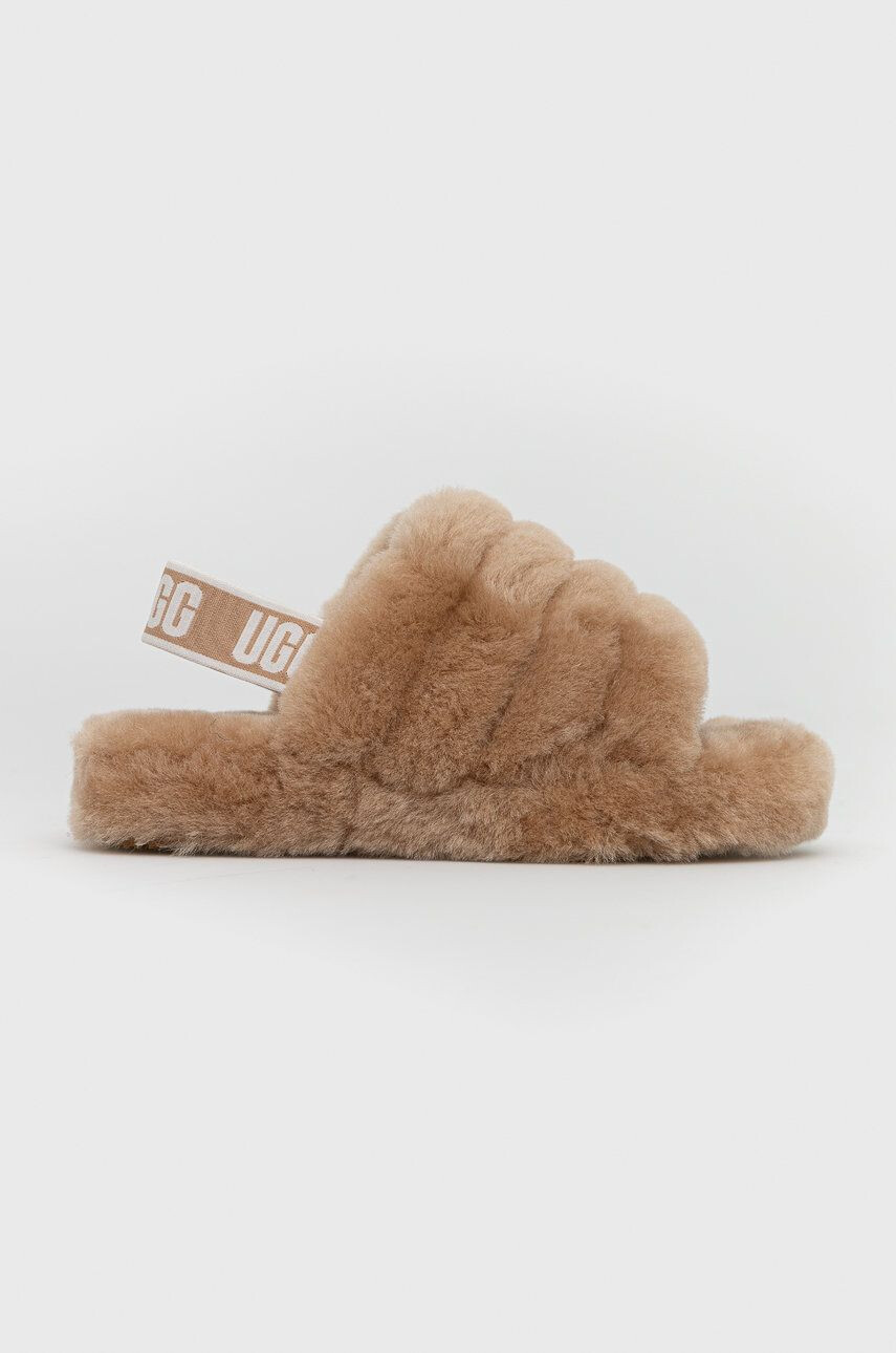 Ugg Otroški volneni copati Fluff Yeah Slide rjava barva - Pepit.si