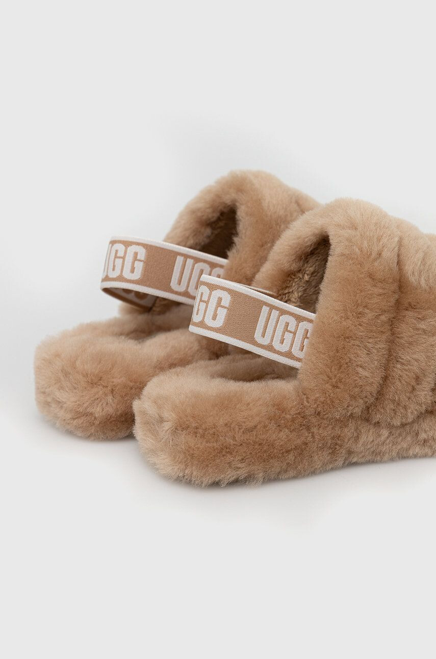 Ugg Otroški volneni copati Fluff Yeah Slide rjava barva - Pepit.si