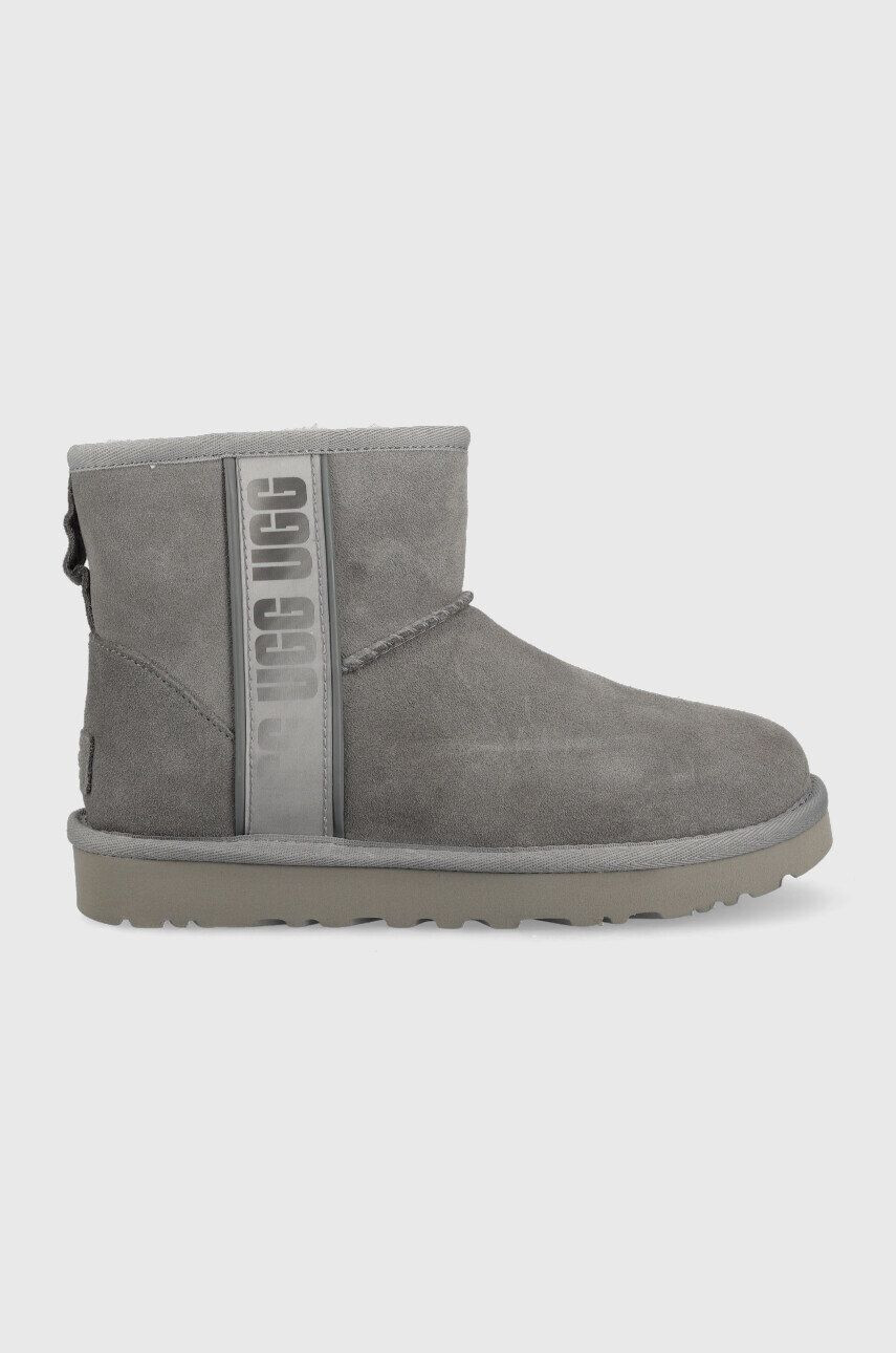 Ugg Snežke iz semiša W Classic Mini Slide Logo II ženske siva barva - Pepit.si