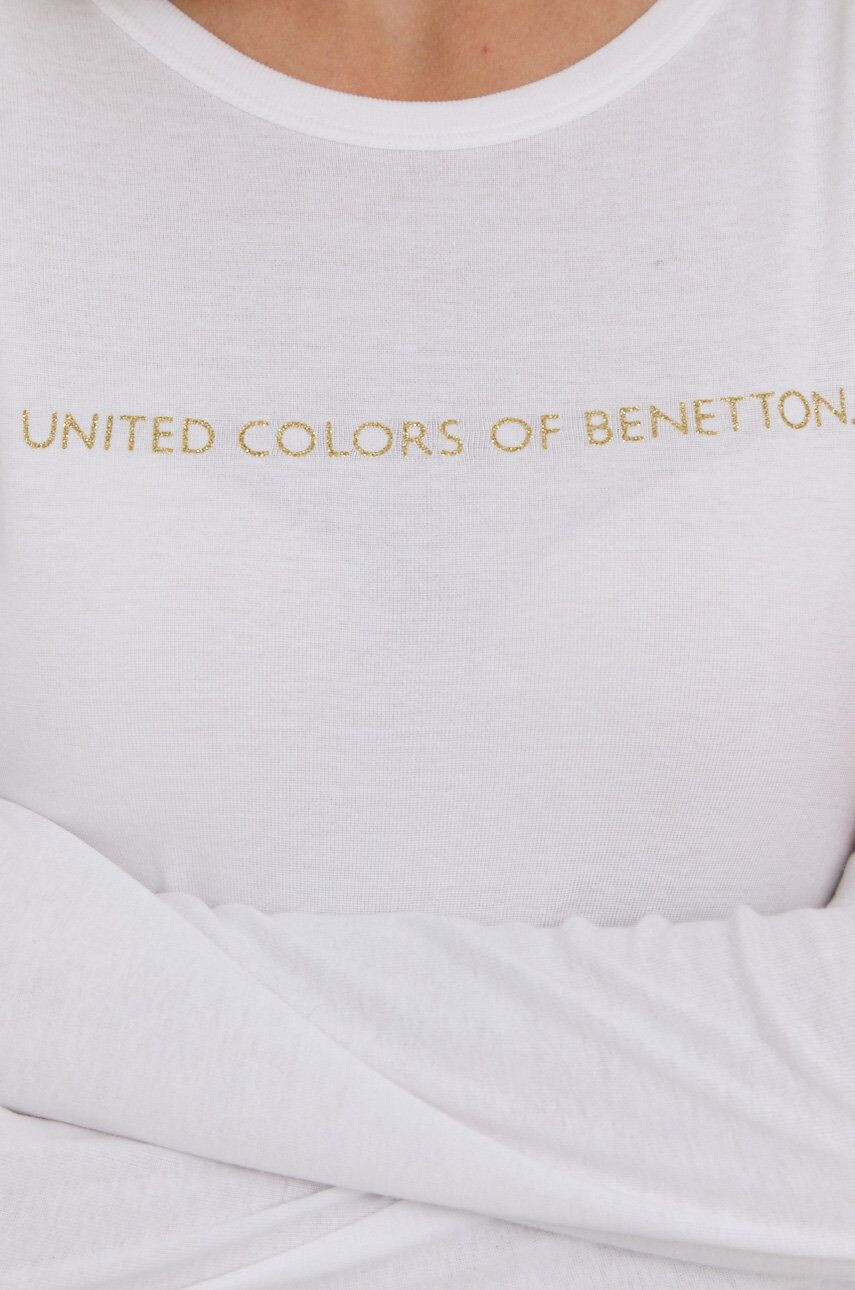 United Colors of Benetton Bombažen longsleeve bela barva - Pepit.si