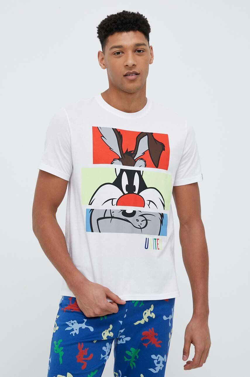 United Colors of Benetton Bombažen pižama t-shirt x Looney Tunes bela barva - Pepit.si