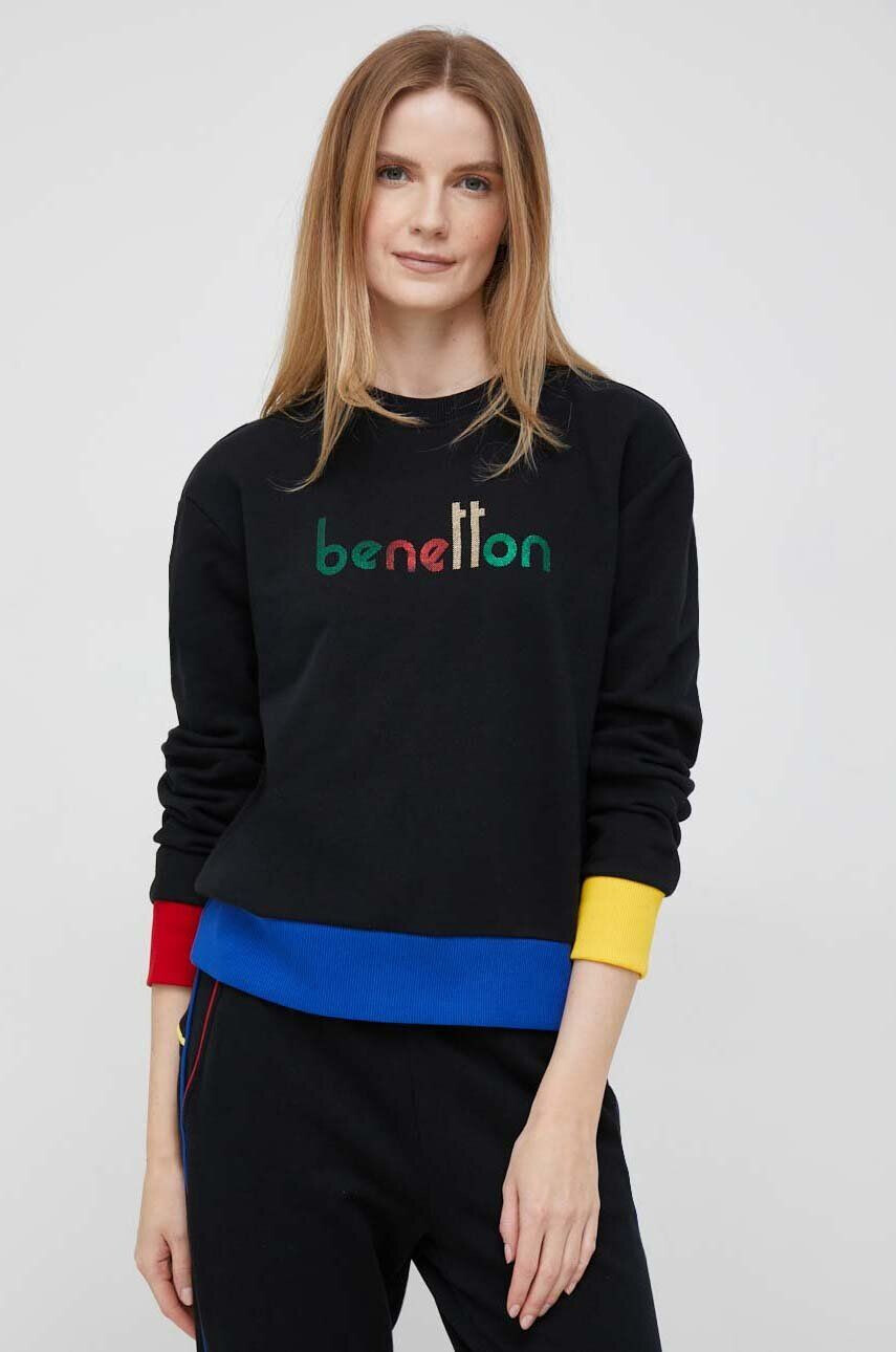 United Colors of Benetton Bombažen pulover ženska črna barva - Pepit.si