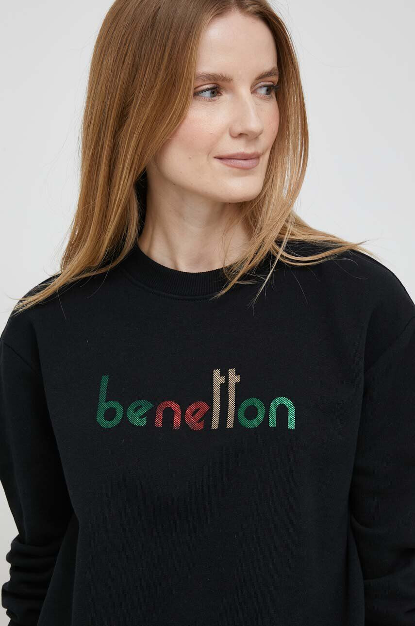 United Colors of Benetton Bombažen pulover ženska črna barva - Pepit.si