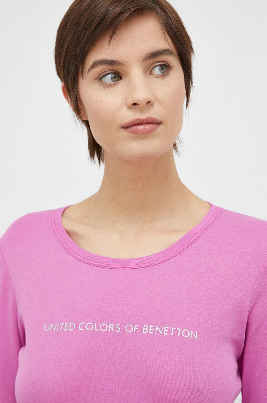 United Colors of Benetton Bombažna majica z dolgimi rokavi vijolična barva - Pepit.si