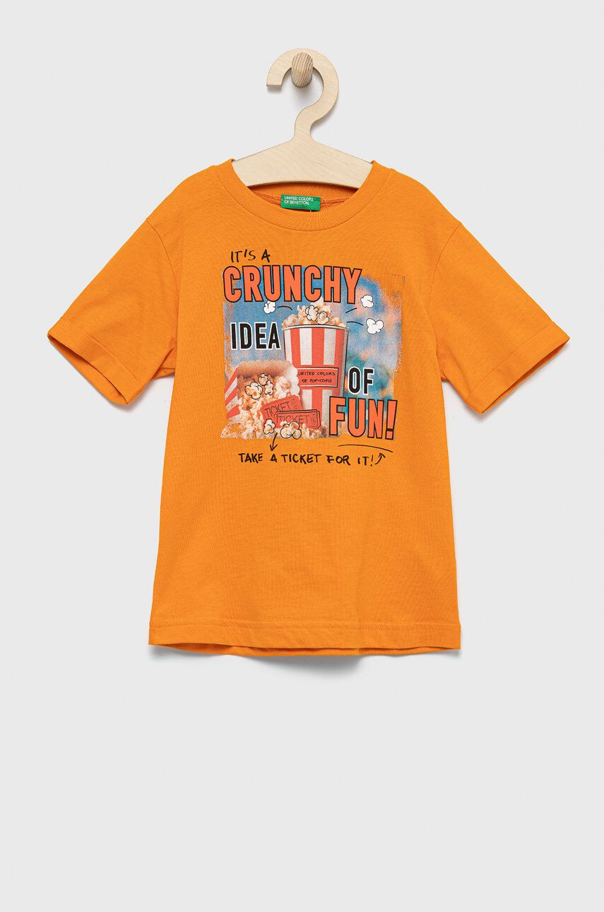 United Colors of Benetton Otroški bombažen t-shirt oranžna barva - Pepit.si