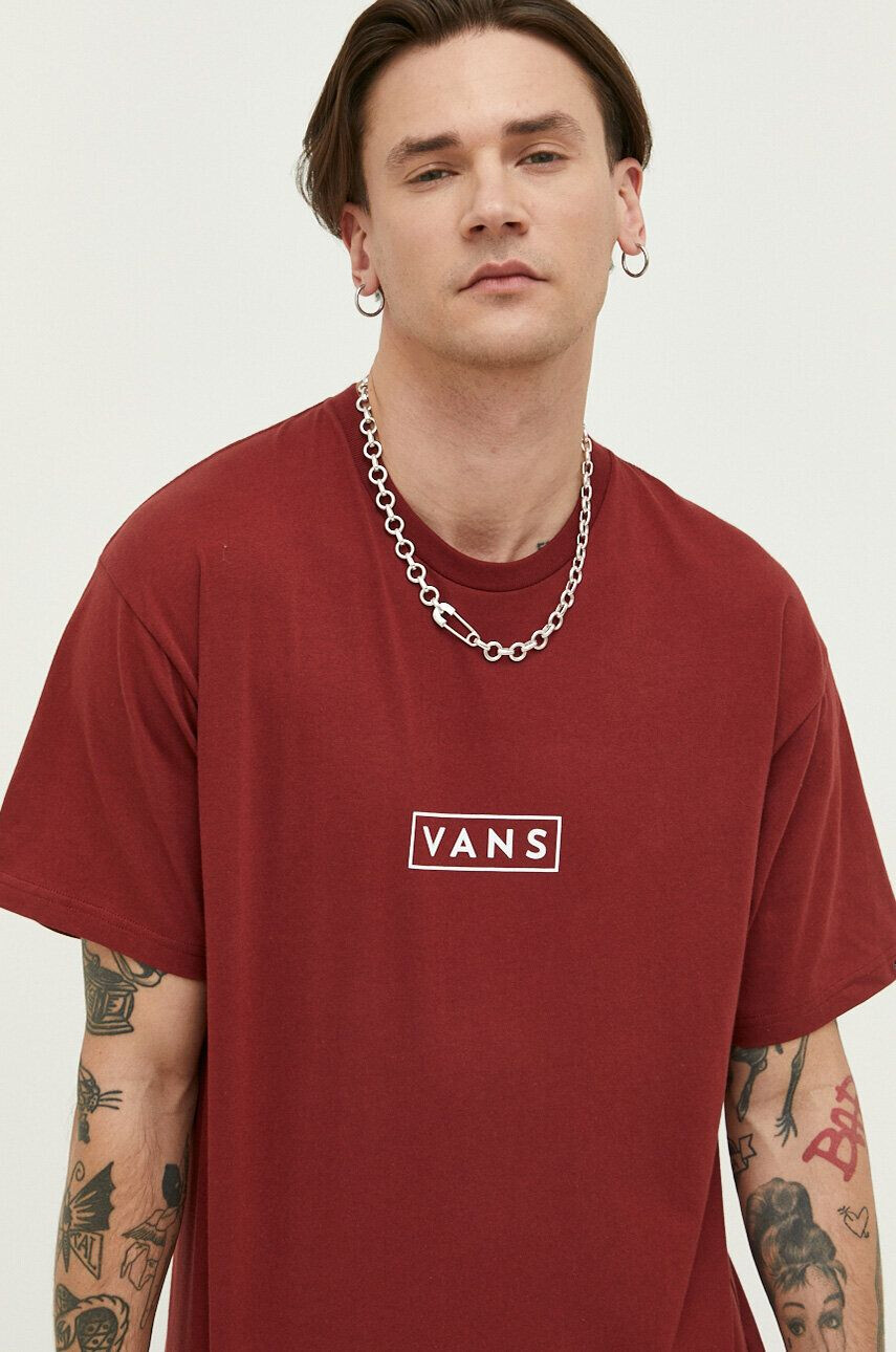 Vans Bombažna kratka majica bordo barva - Pepit.si