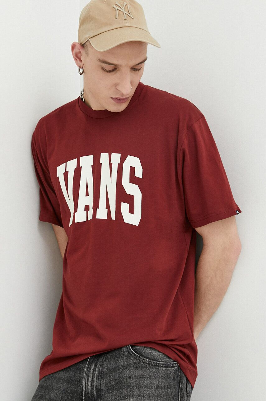 Vans Bombažna kratka majica bordo barva - Pepit.si