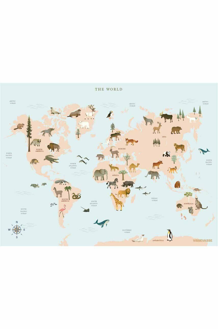 Vissevasse Plakat World Map Animal 30 x 40 cm - Pepit.si