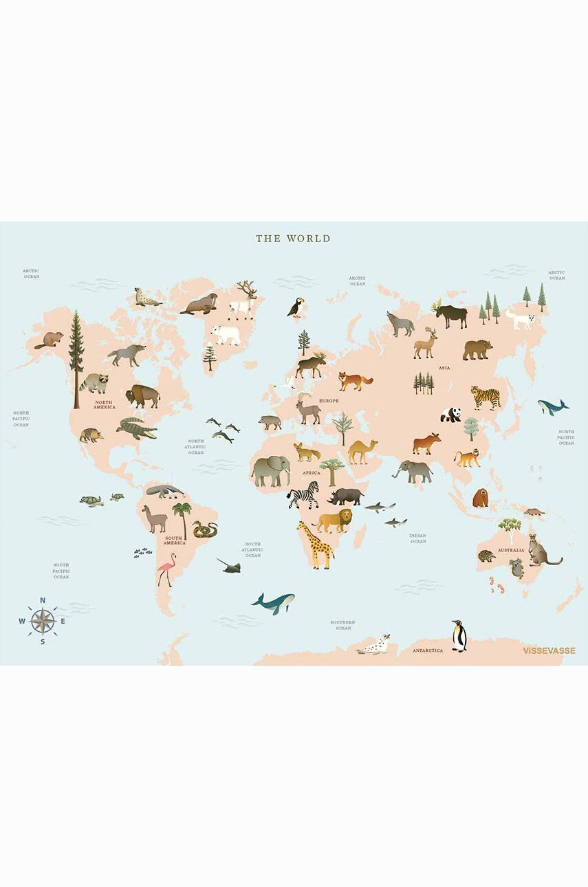 Vissevasse plakat World Map Animal 50x70 cm - Pepit.si