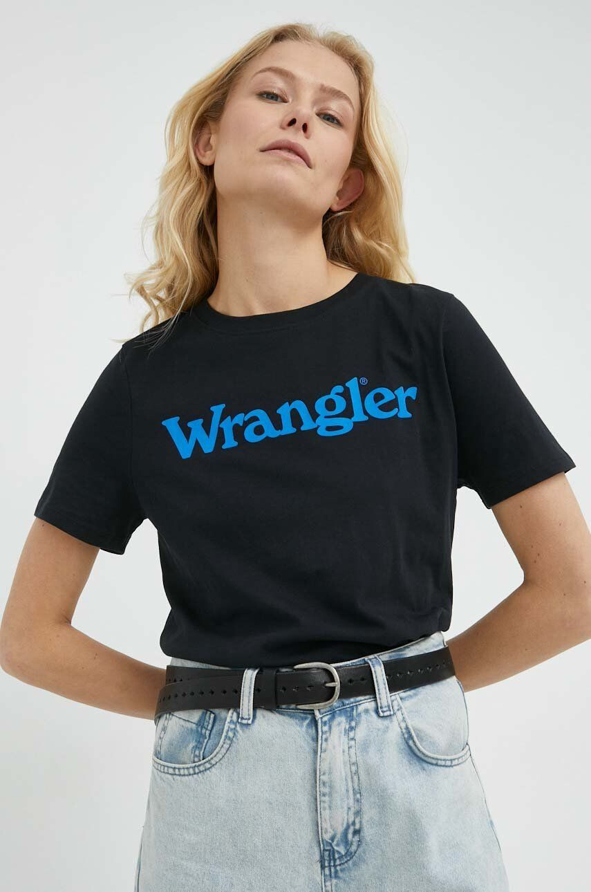 Wrangler Bombažna kratka majica črna barva - Pepit.si