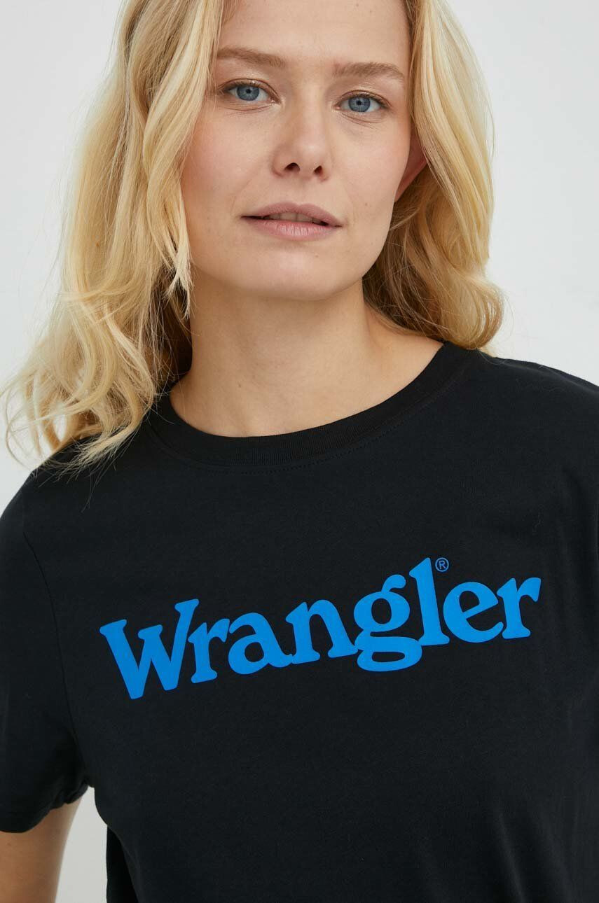 Wrangler Bombažna kratka majica črna barva - Pepit.si