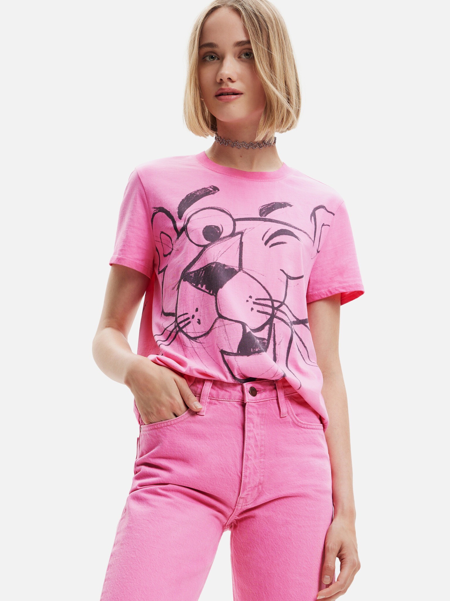 Desigual Pink Panther Smile Majica Roza - Pepit.si