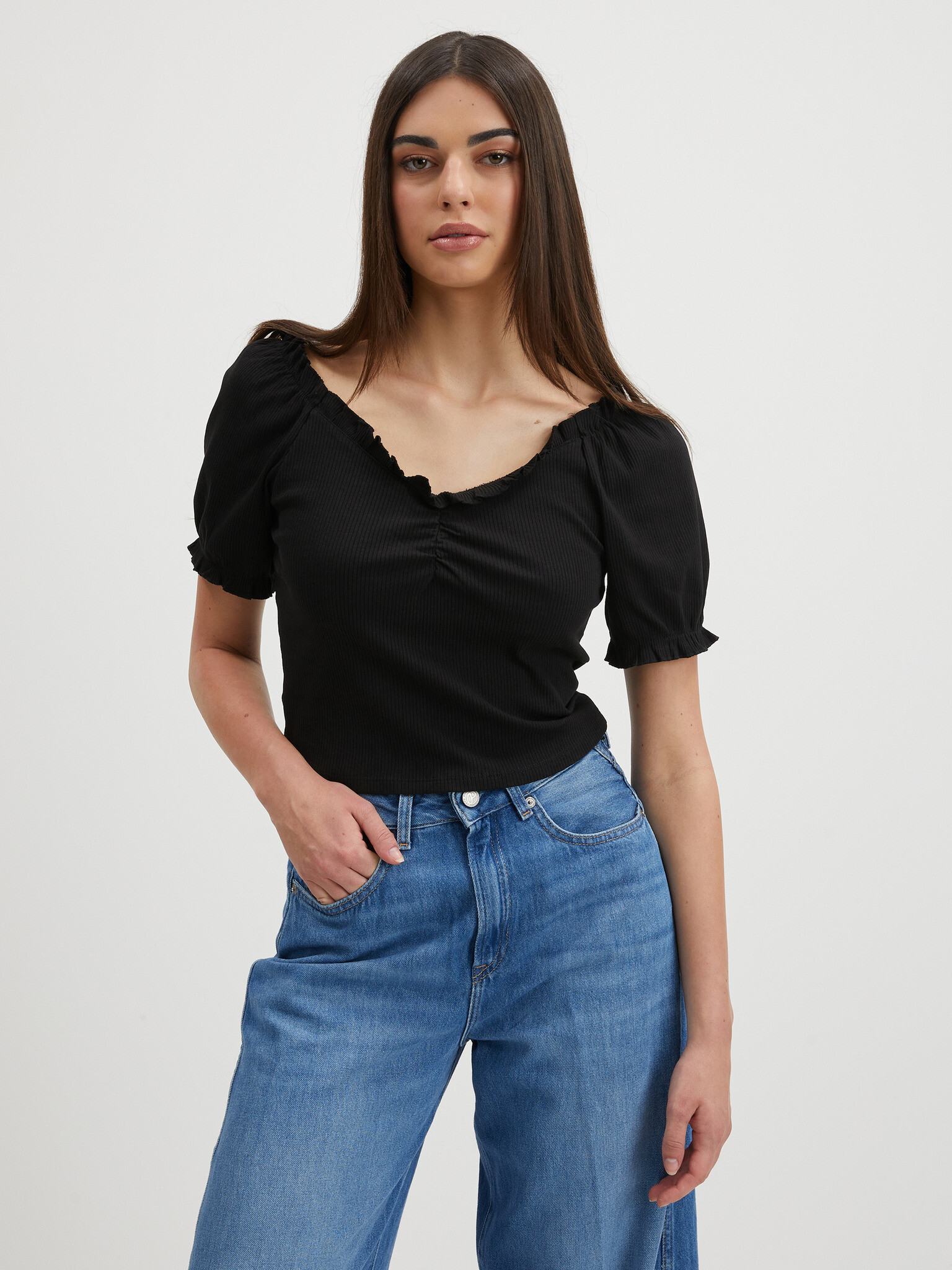 Pieces Tegan Crop top Črna - Pepit.si