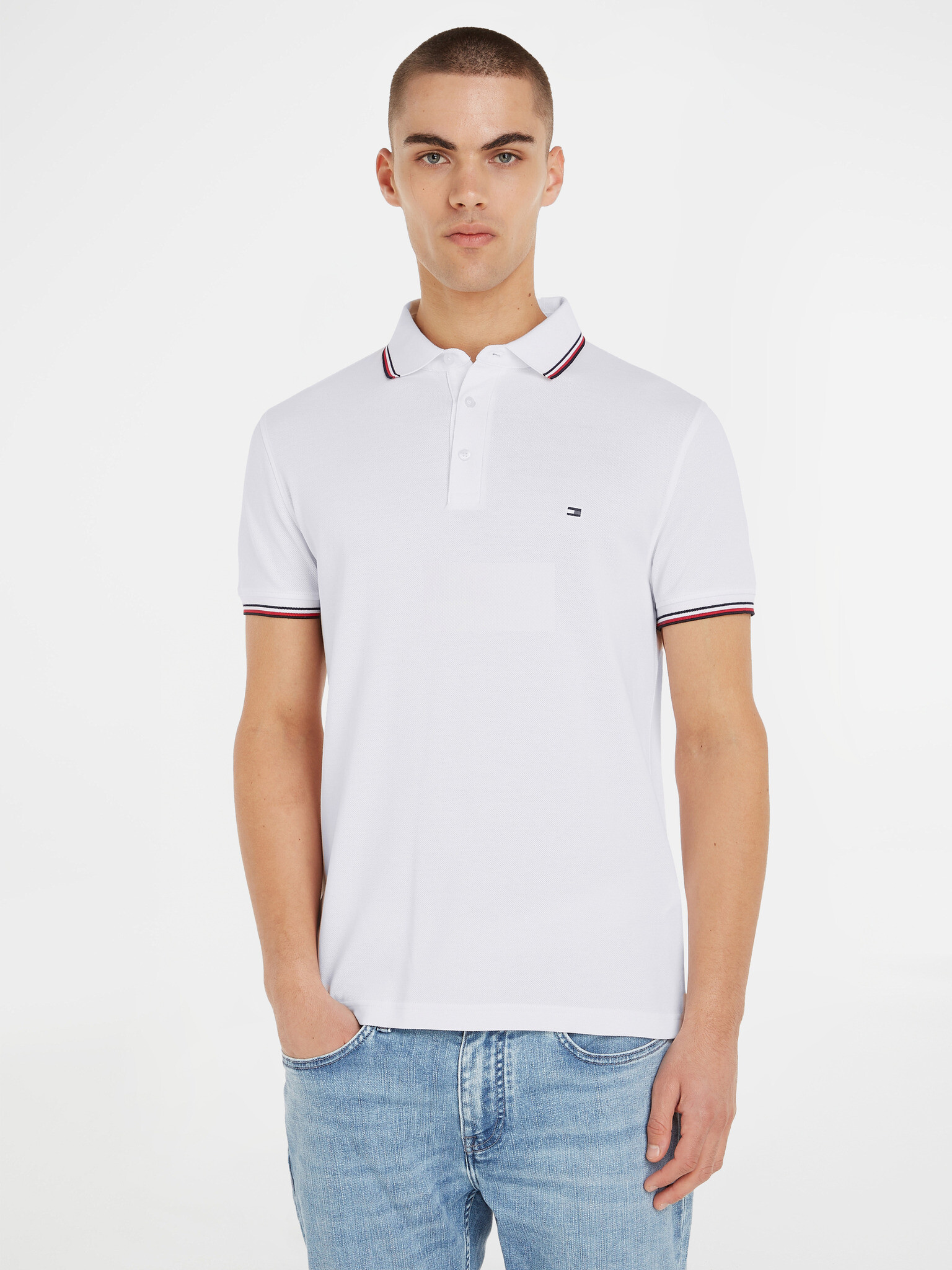 Tommy Hilfiger 1985 Tipped Slim Polo majica Bela - Pepit.si