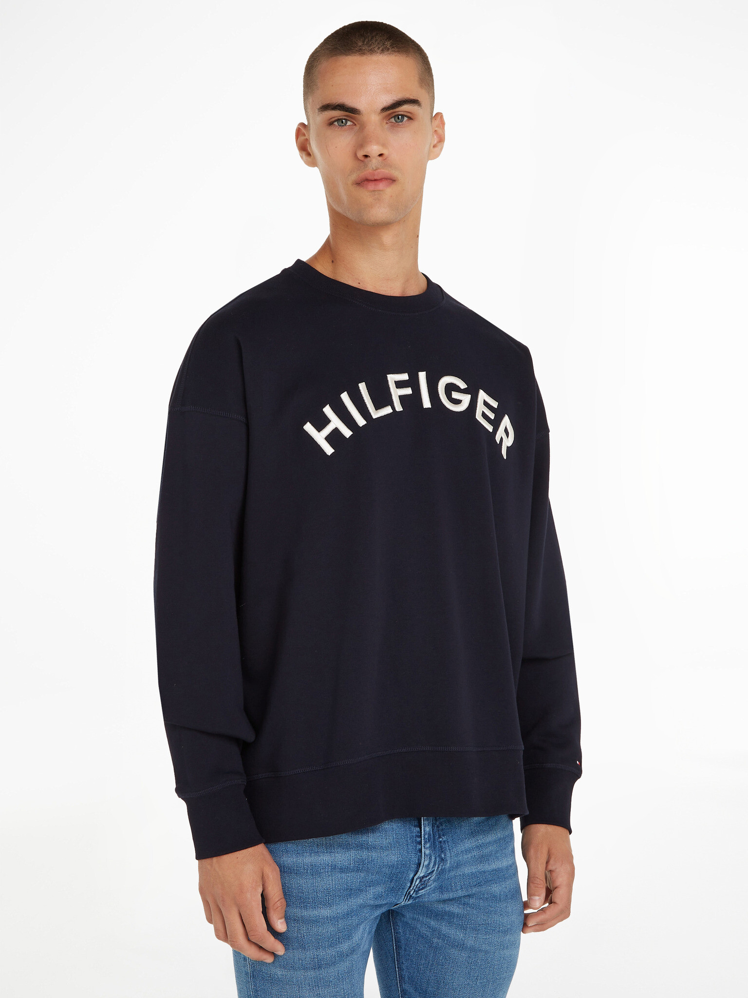 Tommy Hilfiger Arched Crew Pulover Modra - Pepit.si