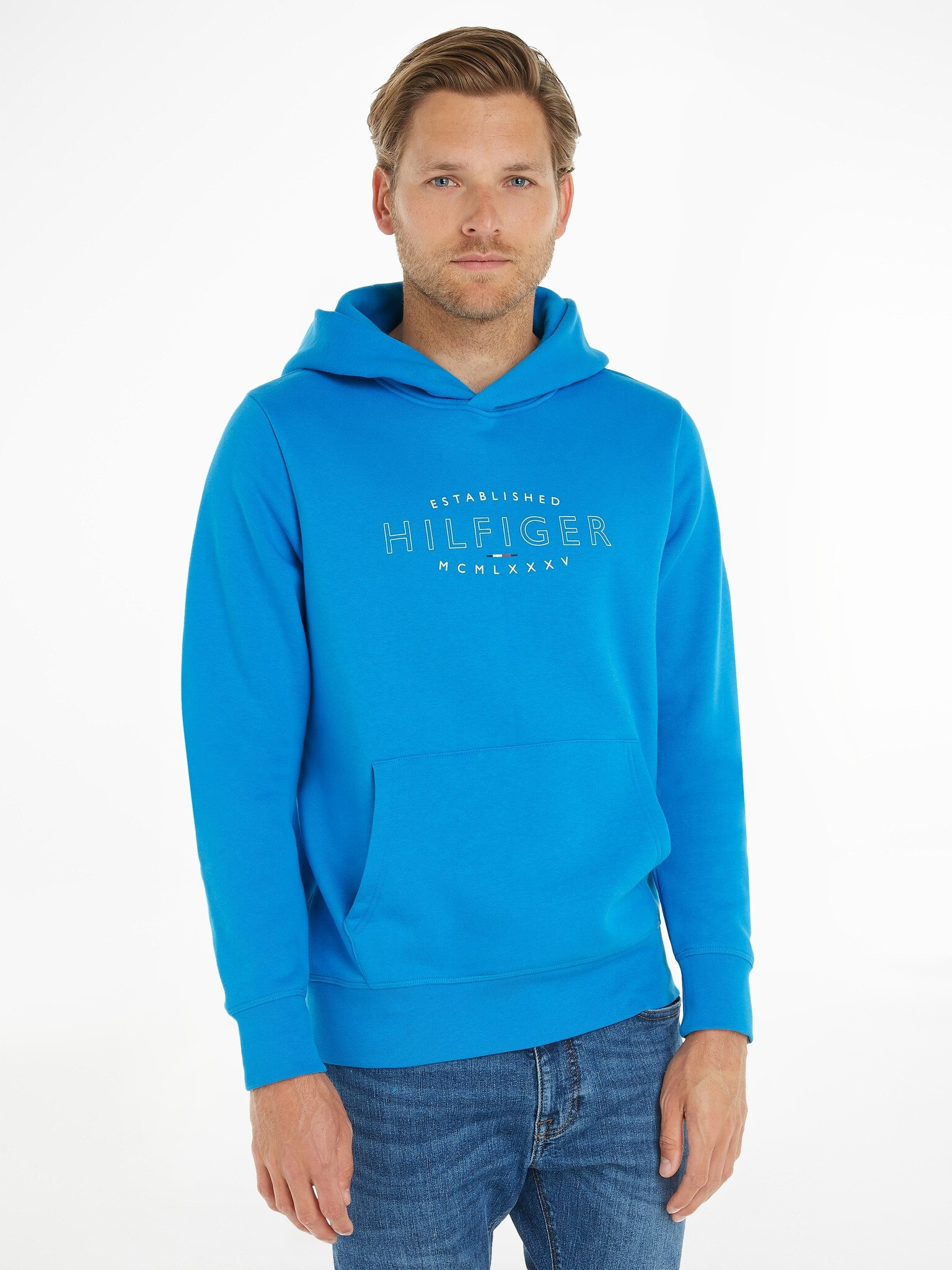 Tommy Hilfiger Curve Logo Hoody Pulover Modra - Pepit.si