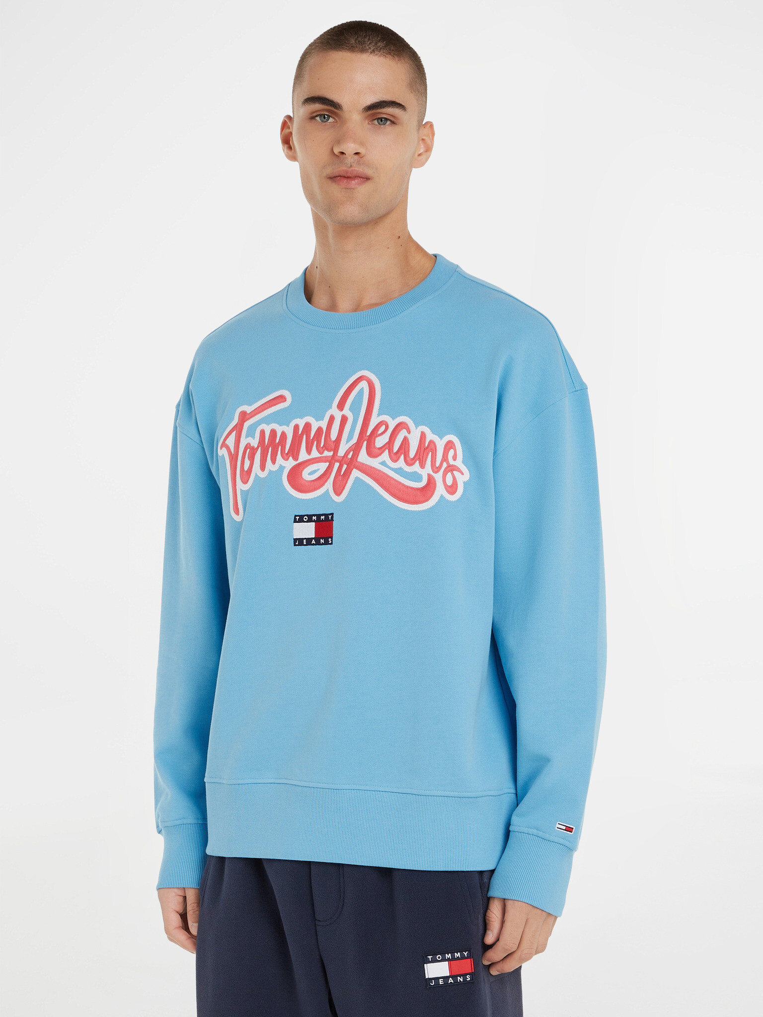 Tommy Jeans College Pop Text Crew Pulover Modra - Pepit.si