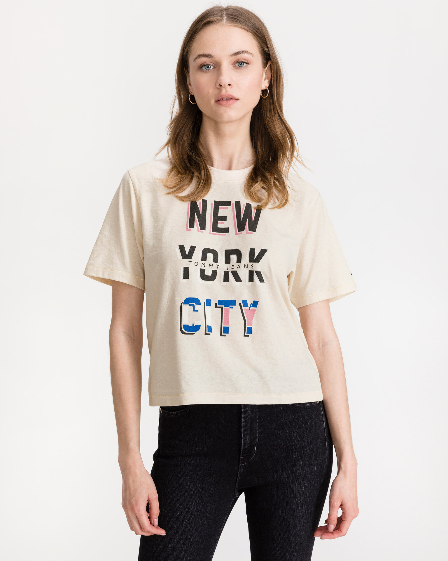 Tommy Jeans New York City Crop Top Bež - Pepit.si