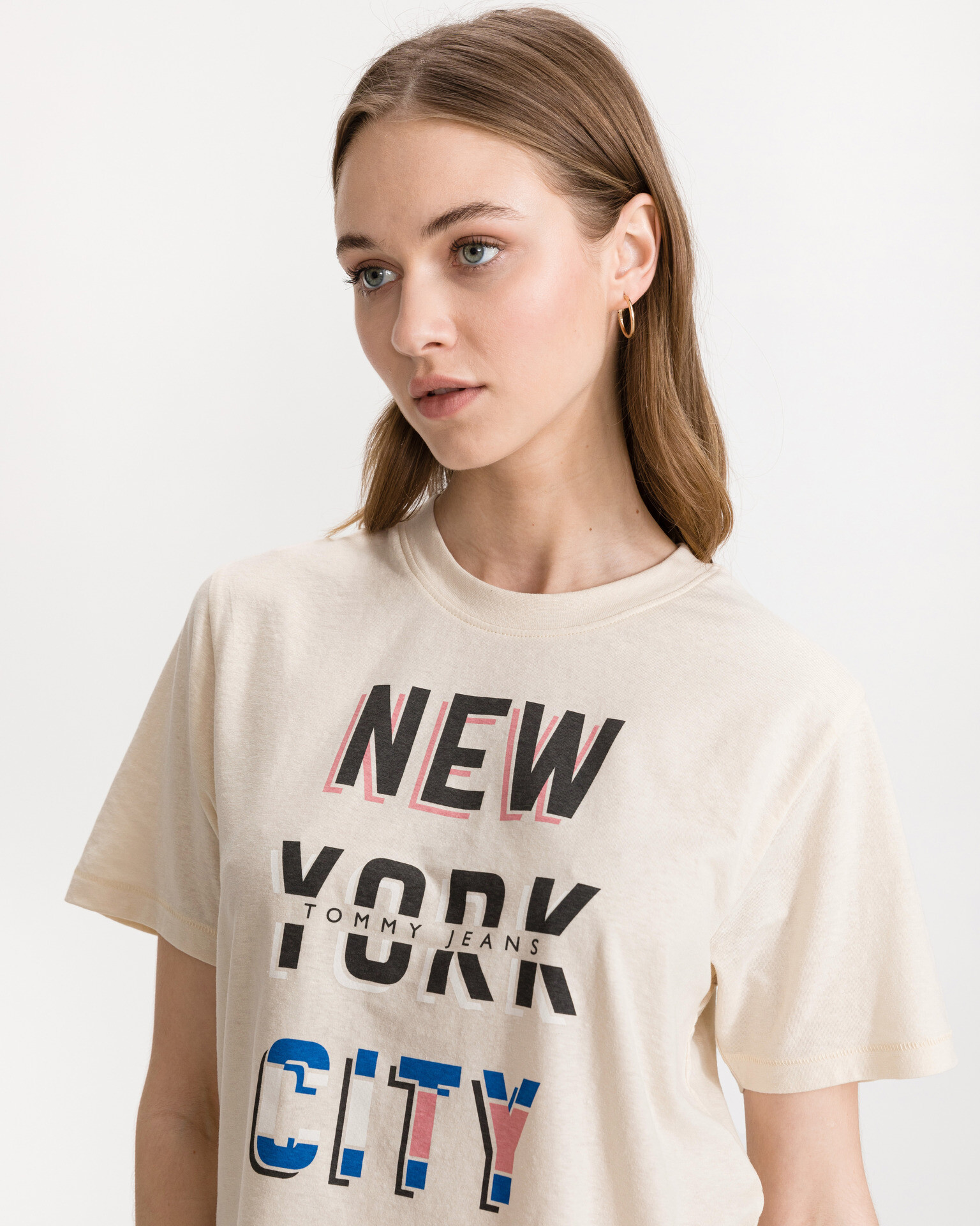 Tommy Jeans New York City Crop Top Bež - Pepit.si