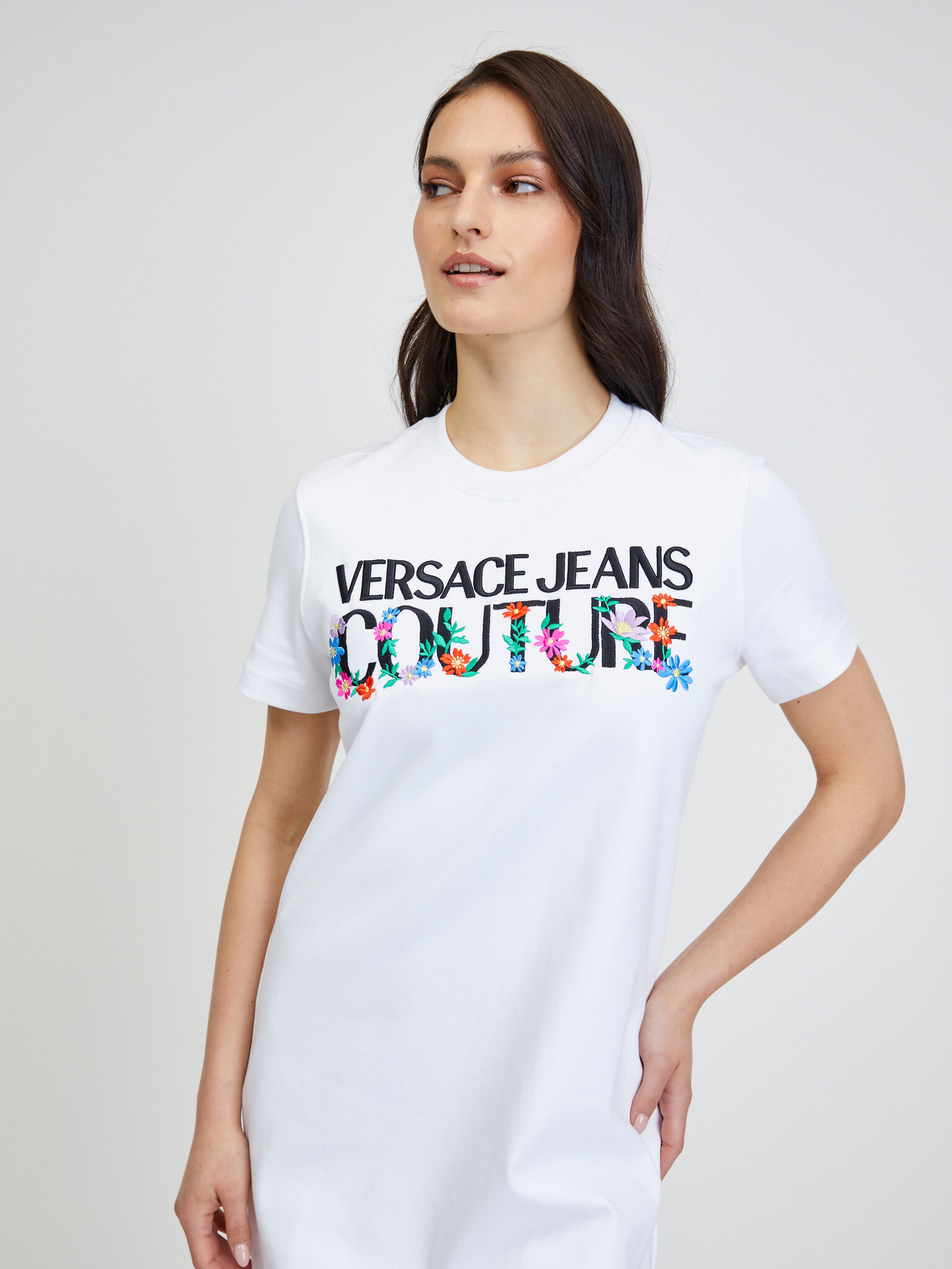 Versace Jeans Couture Flower Embro Obleka Bela - Pepit.si