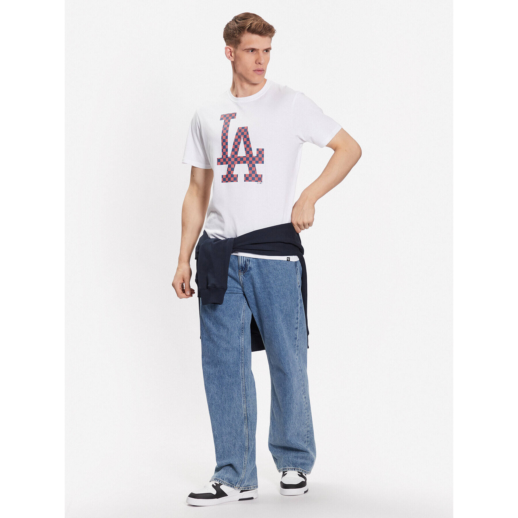 47 Brand Majica Los Angeles Dodgers Check Up '47 Echo Tee Bela Regular Fit - Pepit.si